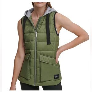 Calvin Klein Khaki Puffer Vest with Gray Hood
